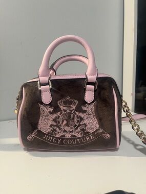 NWOT | Juicy Couture Classic Brown Mini Scottie Dog Satchel with Pink Trim